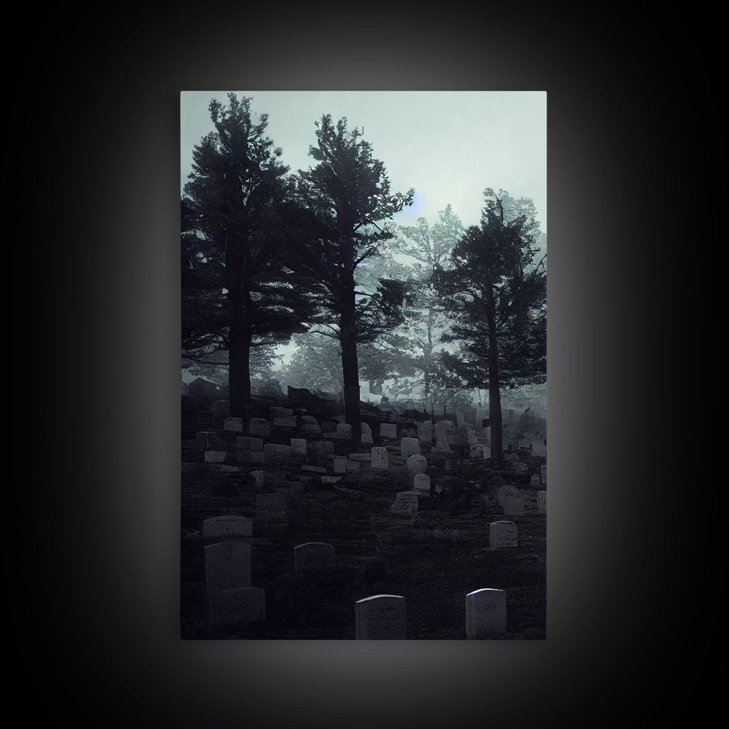 Spooky haunted graveyard at night, art for witches, 3 piece canvas, 3 piece wall art, cemetery art | | Wiccan Center