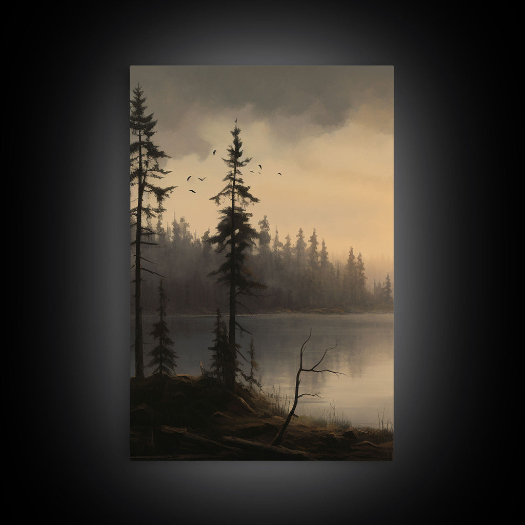 Moody 3 Piece Canvas Wall Art, Solumn PNW Lake At Sunset, Framed Canvas Print 3 Panel Set, Original Landscape Painting, Pacific Northwest | | Wiccan Center