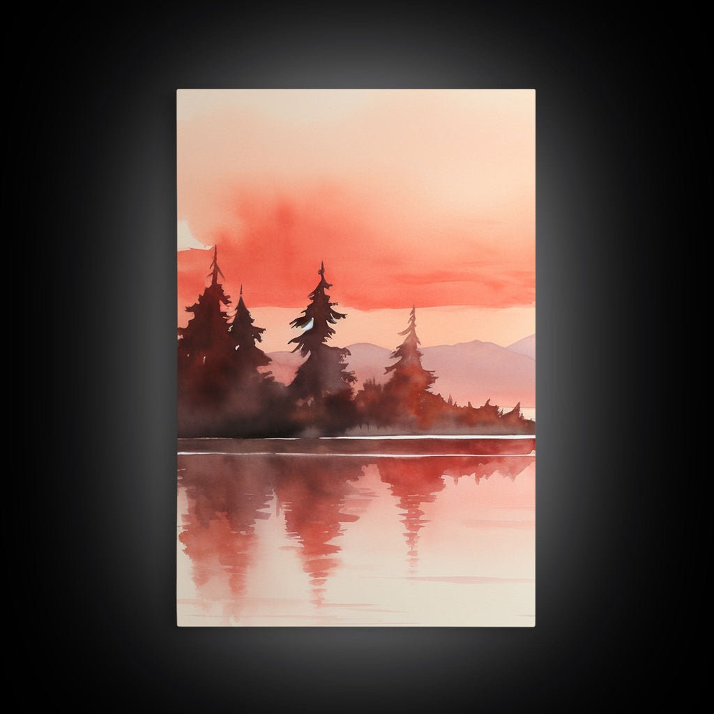 Beautiful Red Lake Sunset 3 Piece Framed Canvas Print Set, Above Sofa Art, Living Room Decor, Beautiful Wall Art, Watercolor Painting | | Wiccan Center