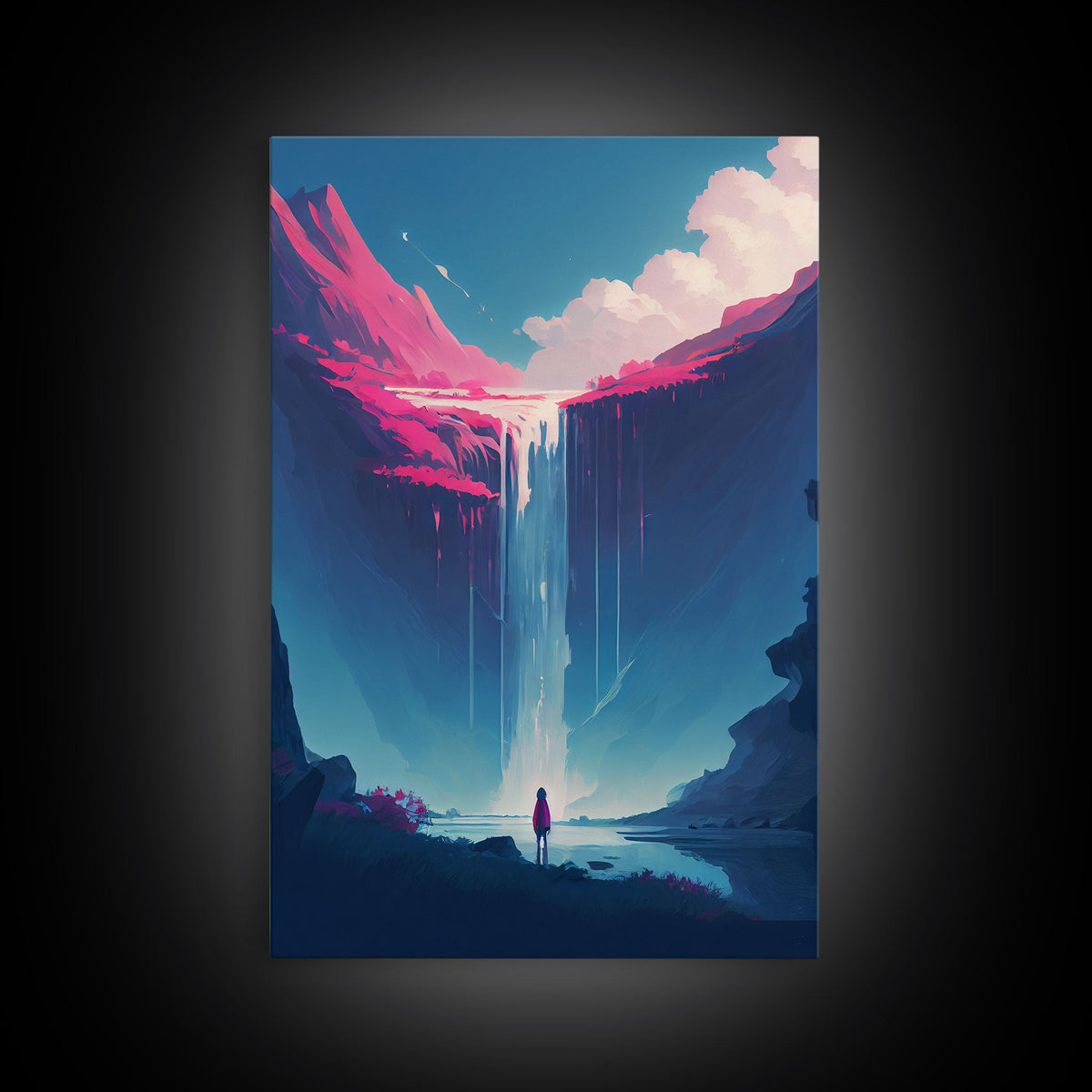 Mystical Fantasy Waterfall Purple Blue Wall Art Canvas Print - Vibrant Colorful Nature Scene Artwork | | Wiccan Center