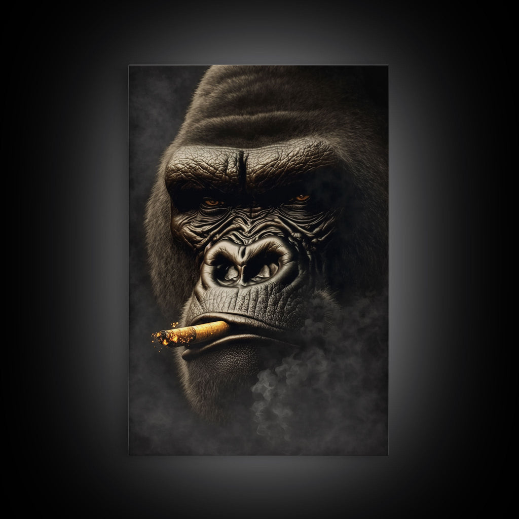 Smoking Gorilla canvas framed wall art, Gorilla Smoking print, Animal Print, Monkey Canvas print, Wall Decor | | Wiccan Center