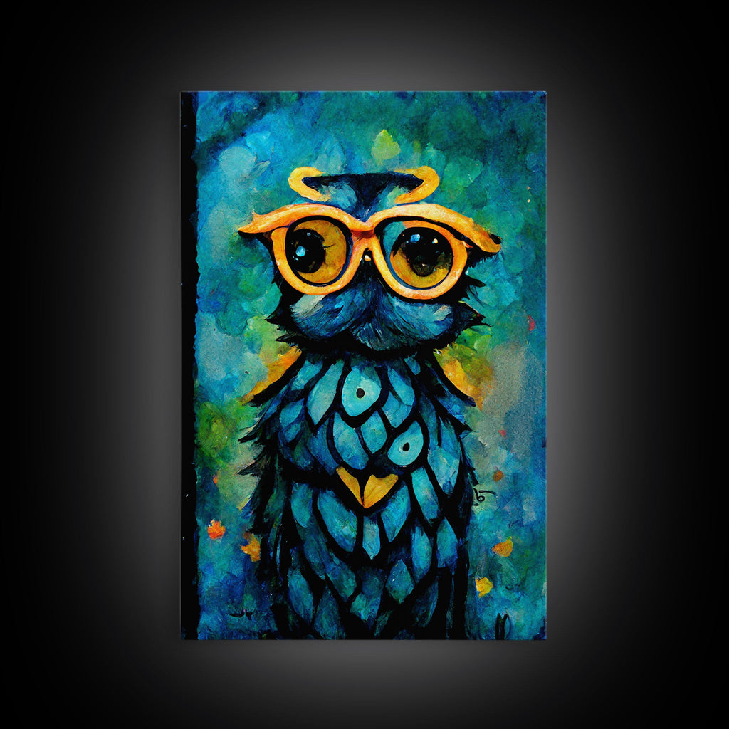 Wise Owl With Glasses Canvas Art - Owl Painting - Owl Wall Decor | | Wiccan Center