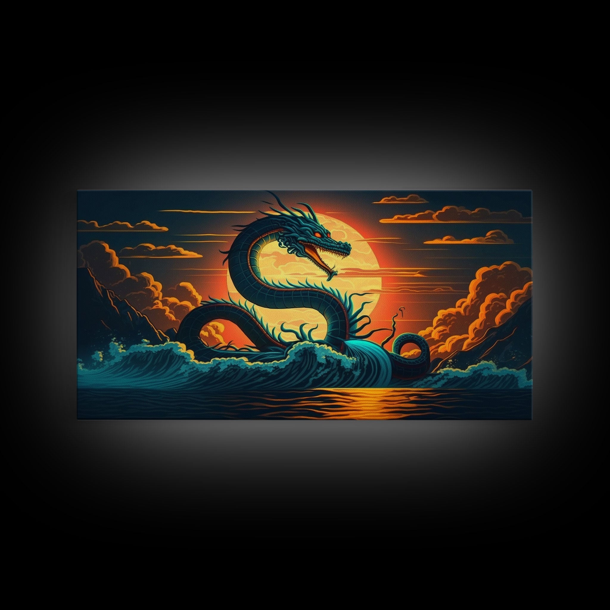 Jormungandr The Sea Serpent, Pop Art, Framed Canvas Print, Fantasy Art, Norse Mythology, Nordic / Viking Wall Art
