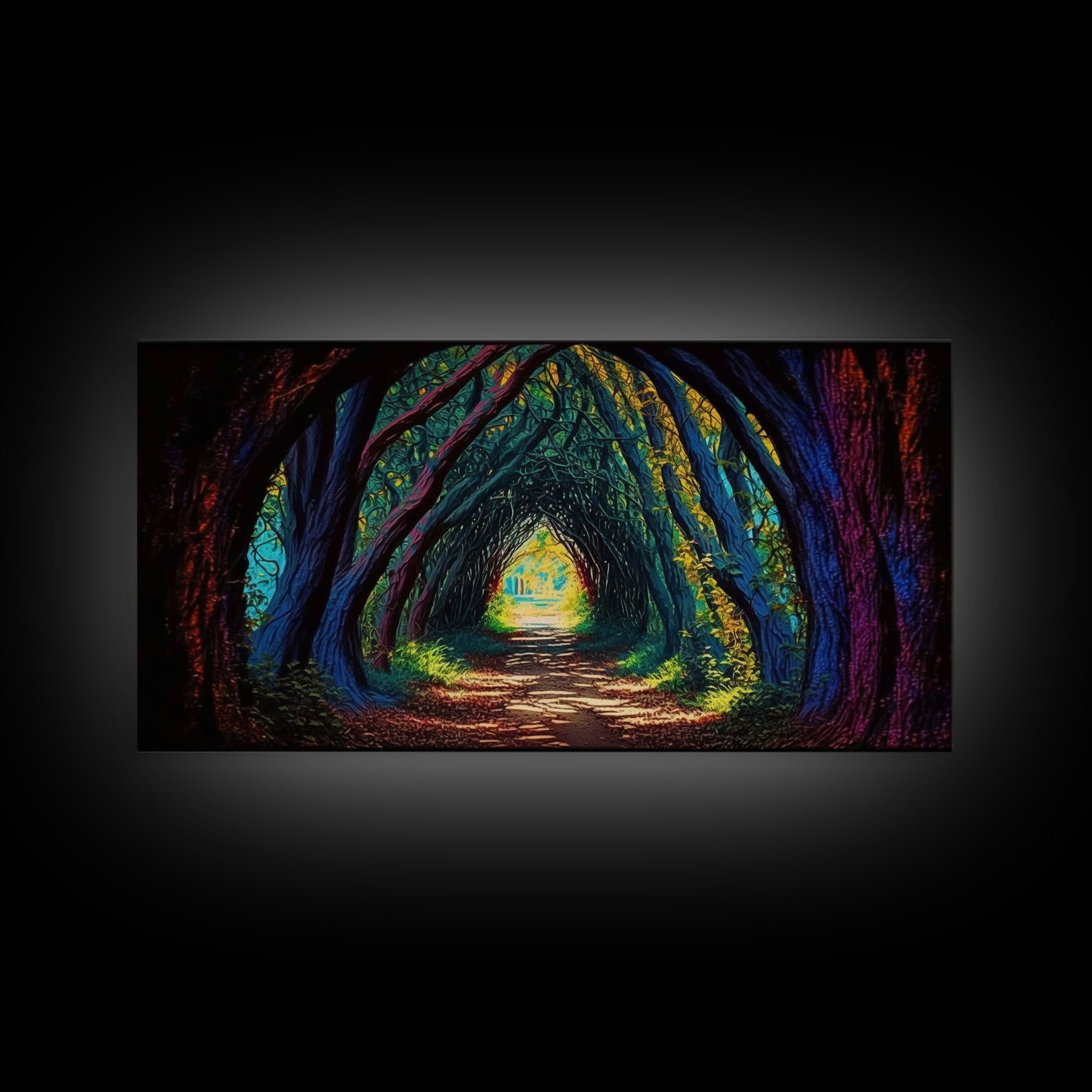 The Path through The Trees, Fantasy Art, Framed Canvas Print, RPG concept Art, Magical glowing forest | | Wiccan Center