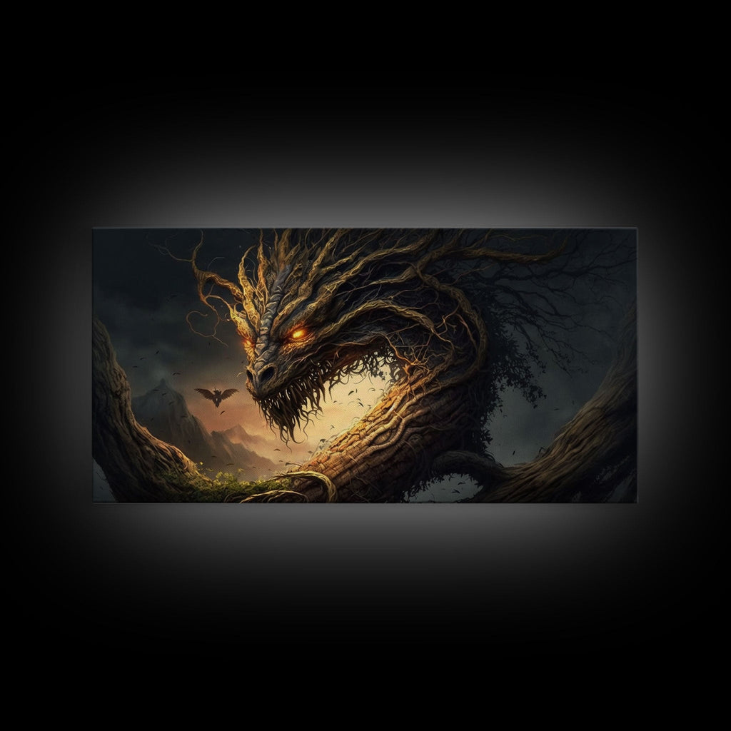 Forest Dragon Nidhogg, Norse Mythology, Framed Canvas Print, Fantasy Dragon Art, Fantasy Decor | | Wiccan Center
