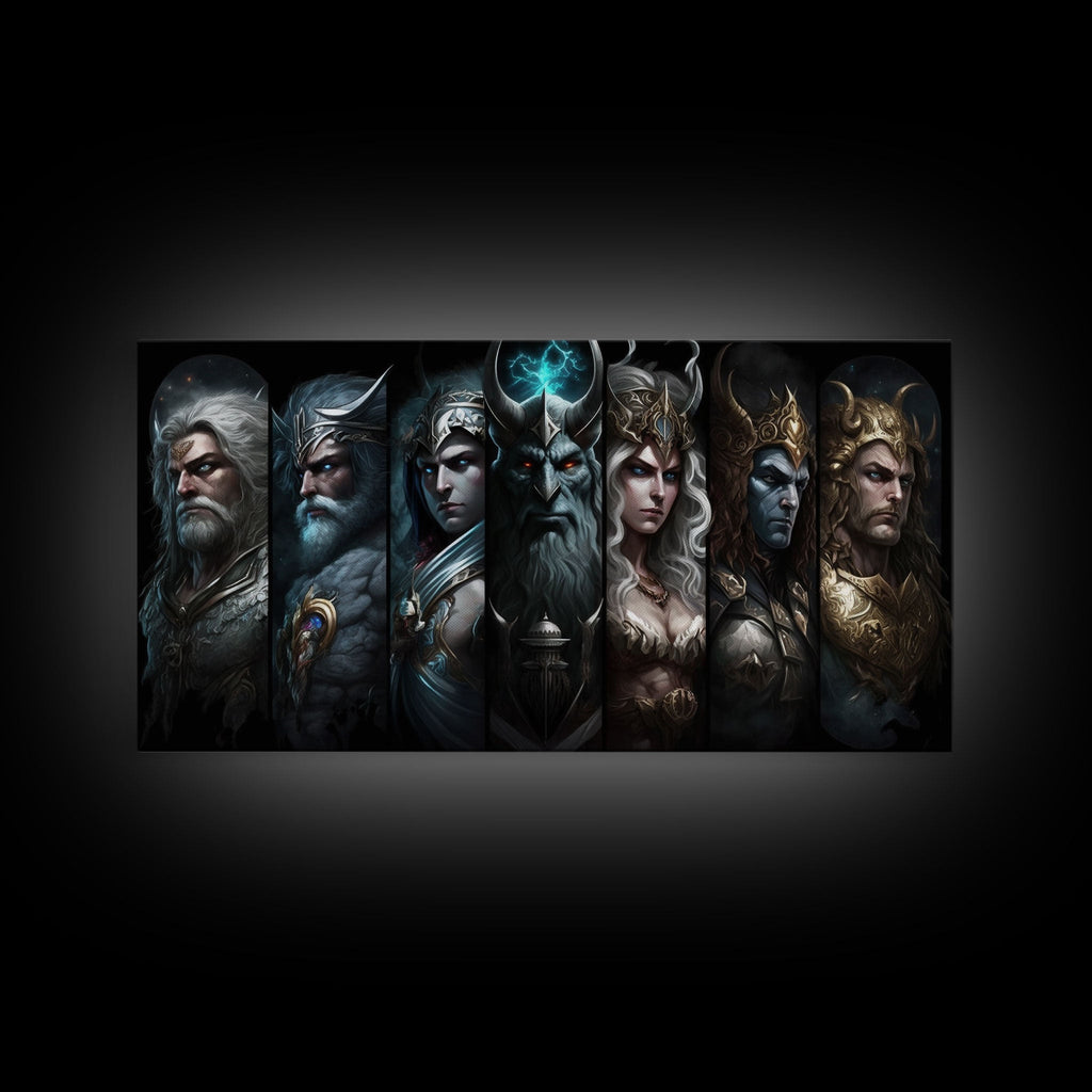 The Æsir, Aesir, Old Norse Gods, Framed Canvas Print, Norse Mythology, Scandinavian Mythology Fantasy Art | | Wiccan Center