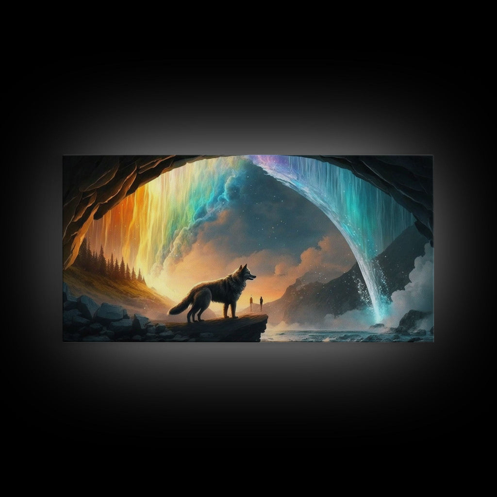 Fenrir, Mythological Wolf, With Bifrost. Norse Mythology Fantasy Art, Framed Canvas Print, Nordic Art | | Wiccan Center