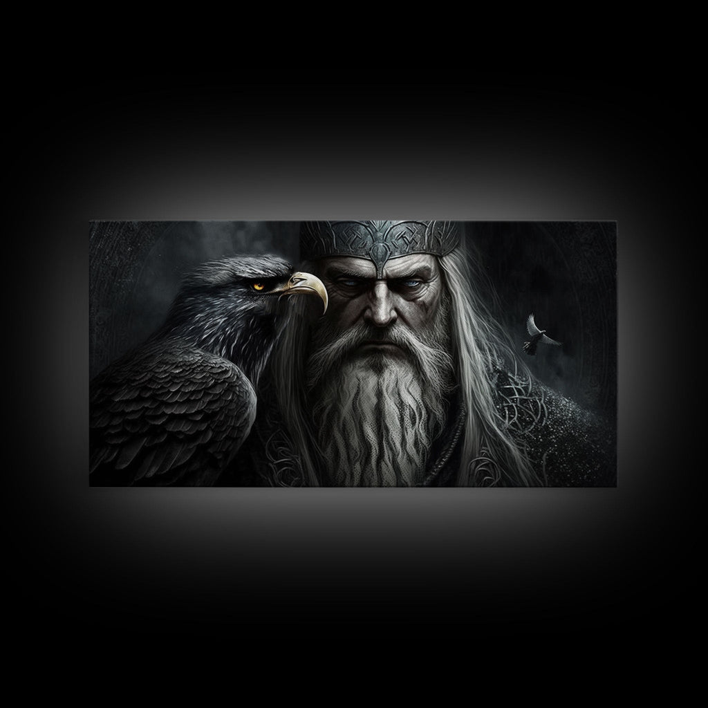 Portrait of Odin King of the Gods, Ruler of Asgard, Framed Canvas Print, Norse Mythology Pop Art, Fantasy Art | | Wiccan Center