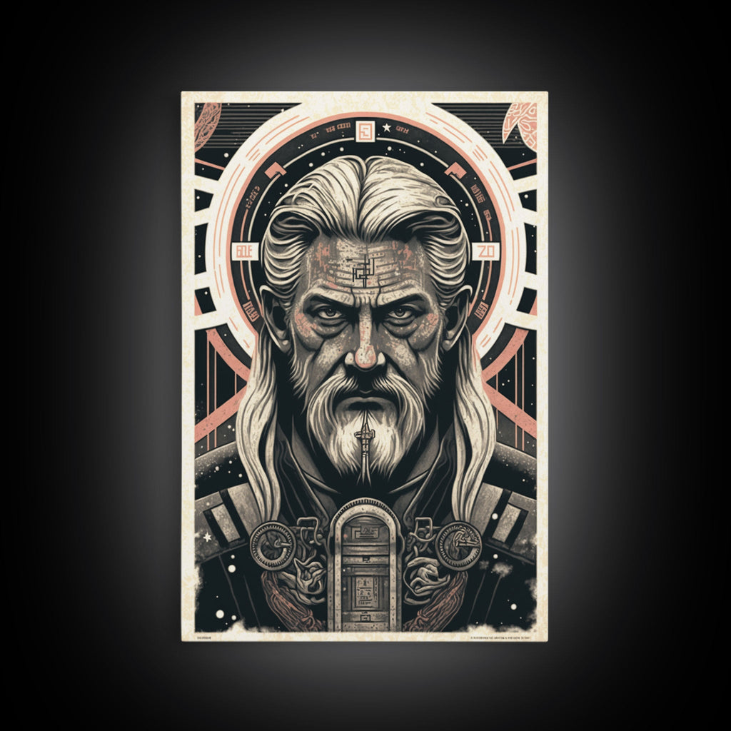 Grunge / Cyberpunk Odin, Norse Mythology, Wall Art, Framed Canvas Print, Futuristic Portrait of Odin | | Wiccan Center