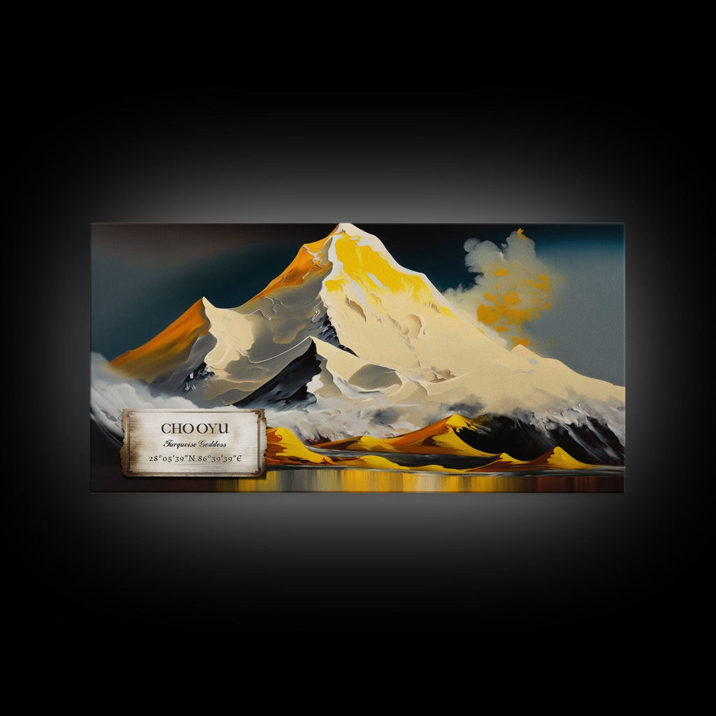 Cho Oyu, The Turquoise Goddess, Travel Poster, Framed Canvas Print, Mountain Landscape Painting, Original Painting Print | | Wiccan Center