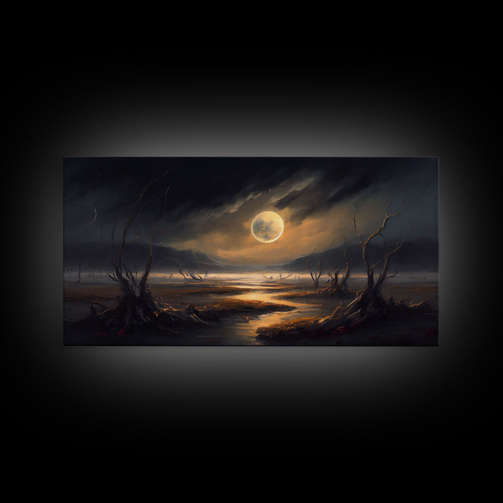 Midnight In The Swamp, Framed Canvas Print, Fantasy Art Canvas, Wall Art, Game Room Art, Full moon | | Wiccan Center