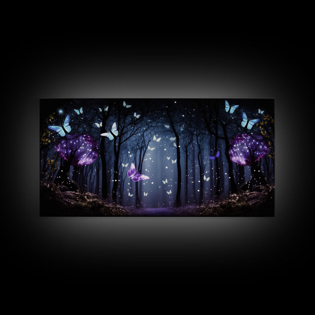 Glowing Butterflies, Framed Canvas Print, Fantasy Decor, High Fantasy Canvas Art, Fairy Forest | | Wiccan Center