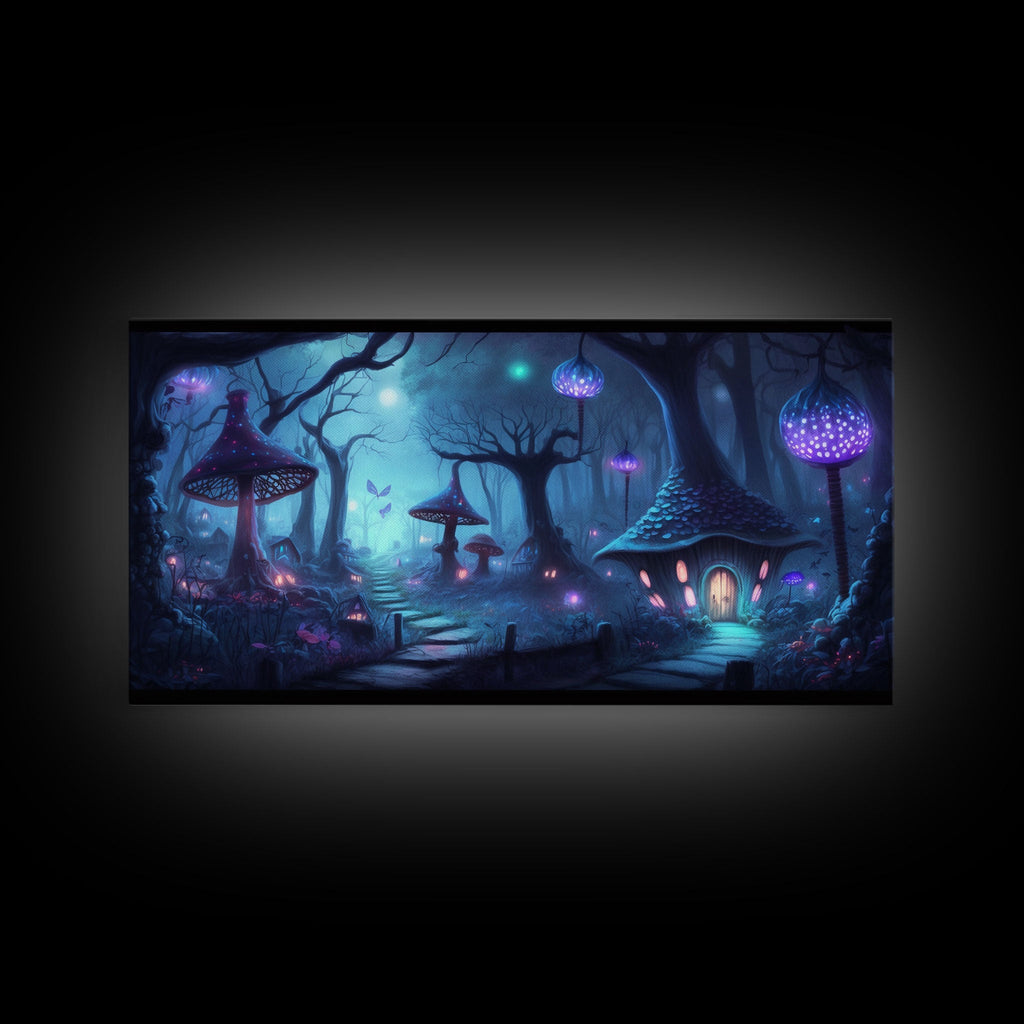 Magical Mushroom Fantasy Forest Wall Art, Framed Canvas Print, Game Room Art, Fantasy Decor | | Wiccan Center