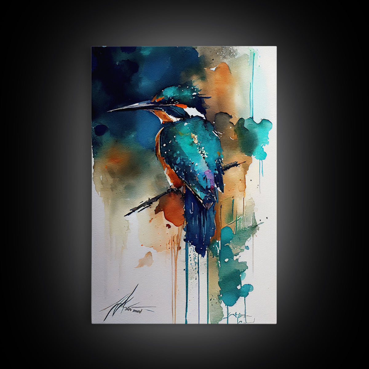 Kingfisher Watercolor - Kingfisher art, Belted Kingfisher, Kingfisher Watercolor, Bird Watercolor, Bird Decor, Framed Canvas Print