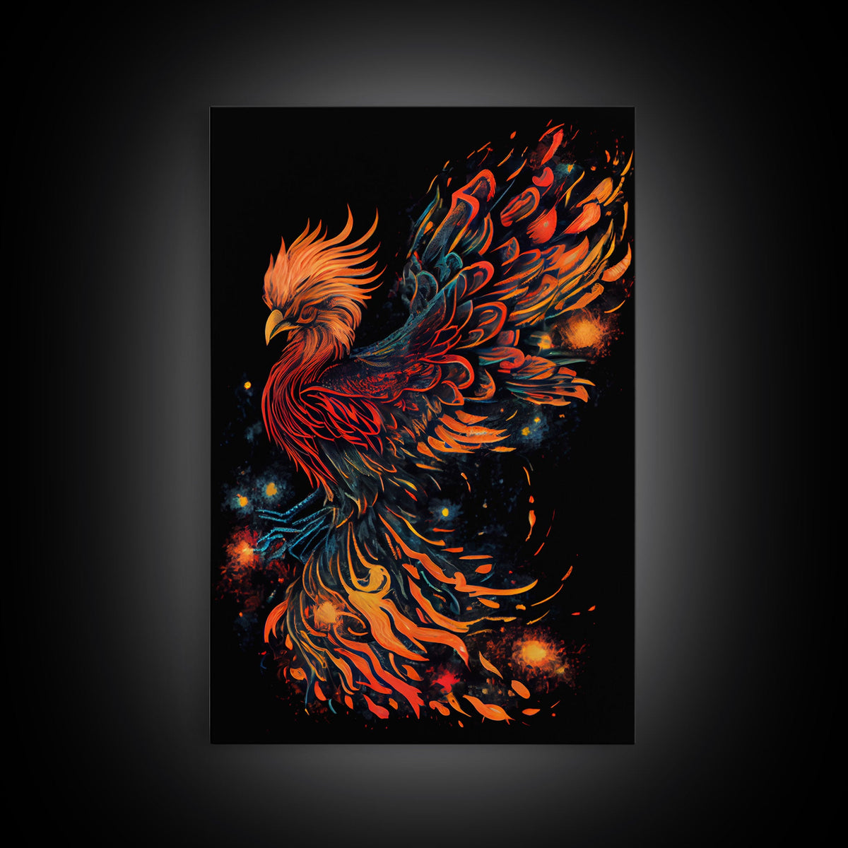 Phoenix In Flames, Retribution, Framed Canvas Print, The Phoenix, Framed Wall Art, Original Painting Phoenix, Fire Chicken | | Wiccan Center