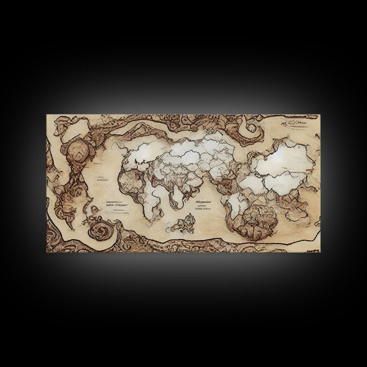 Abstract fantasy world map, canvas print, middle earth style, wall art for nerds like me | | Wiccan Center
