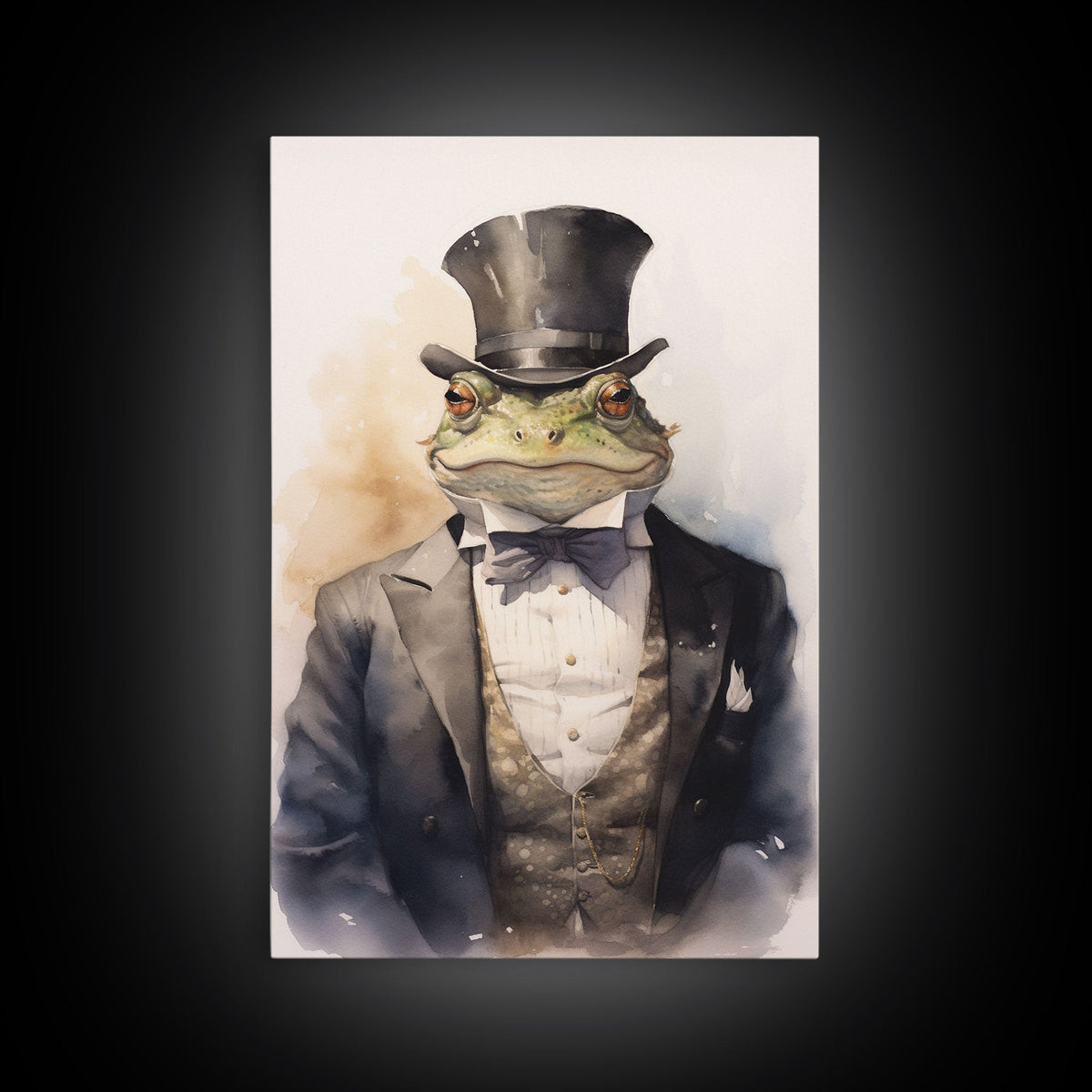 Victorian Frog Portrait, Framed Canvas Print or Poster, Cottagecore Animal Wall Art, Handmade Photo Transfer Toad Canvas Print