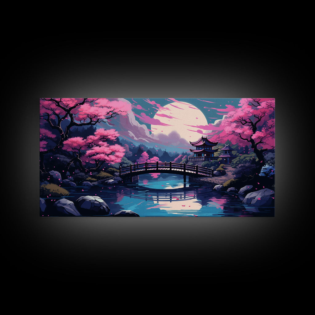 Japanese Art- Wabi Sabi Style Japanese Synthwave Pagoda, Game Room Art, Framed Canvas Print, Framed Art, Framed Painting, Retro Aesthetic | | Wiccan Center