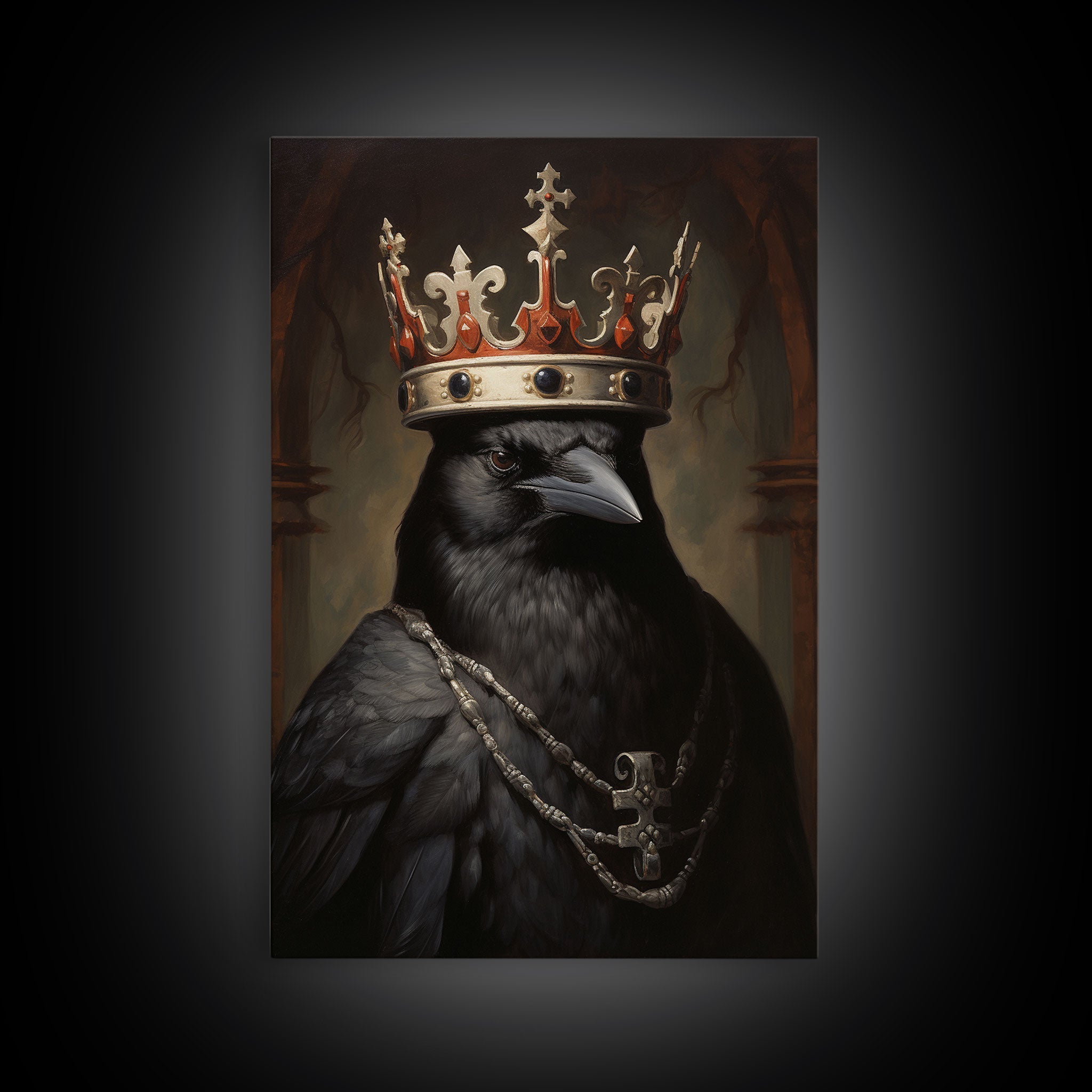 King Raven Print, Vintage Canvas, Art Canvas Print, Dark Academia, Gothic Victorian Crow, Cool Halloween Decorations, Framed Canvas Print | | Wiccan Center
