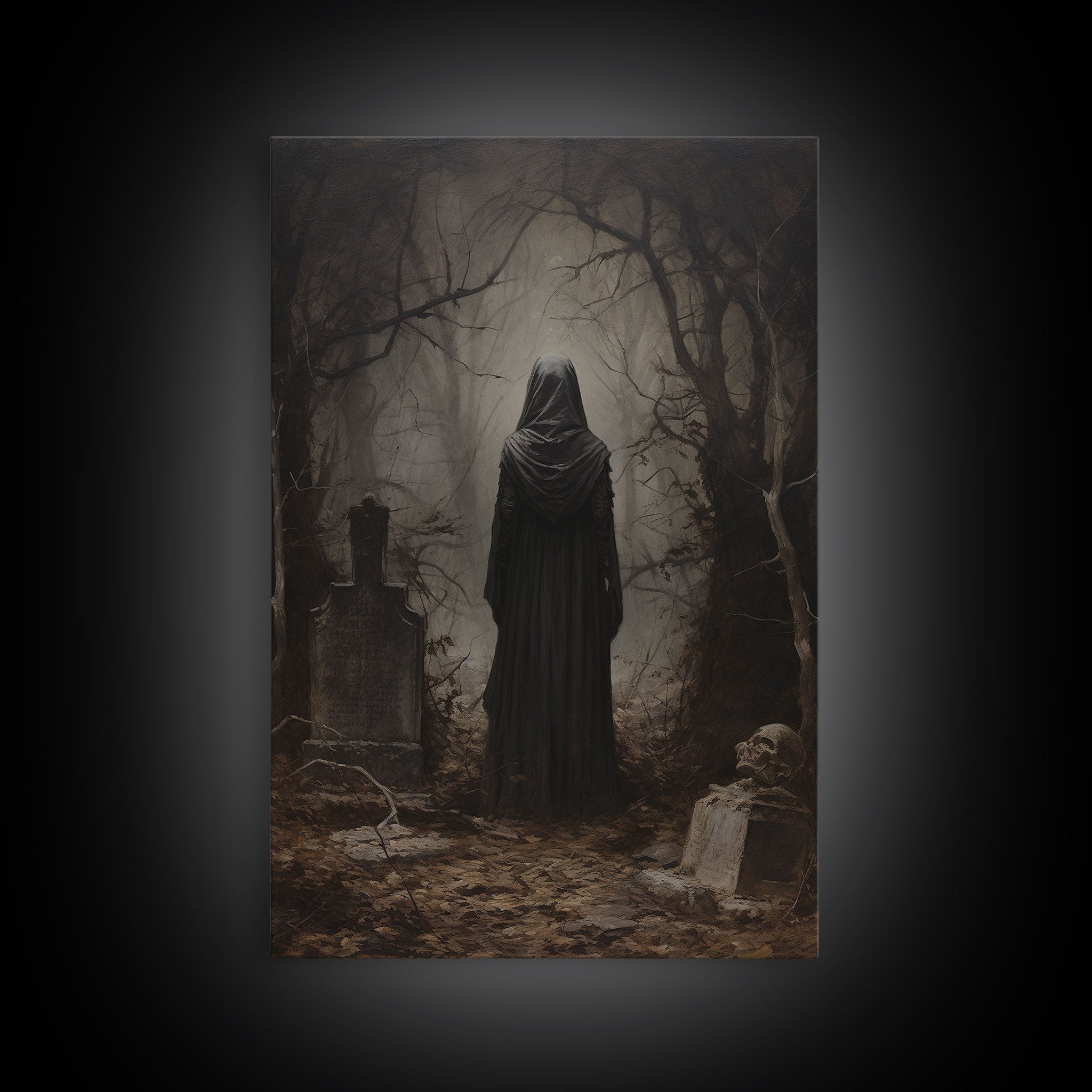 The Witch In The Cemetary, Vintage Halloween Witch Art, Halloween Canvas Printed / Framed Canvas, Witchy Decor, Witchcraft, Dark Academia | | Wiccan Center
