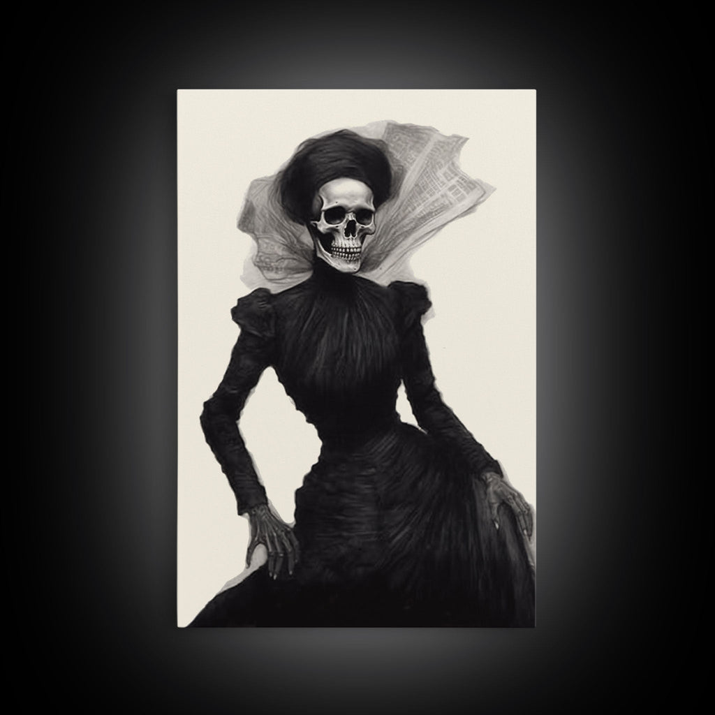 Halloween Skull Charcoal Sketch Canvas Print, Halloween Wall Art, Macabre Painting, Death Mask | | Wiccan Center