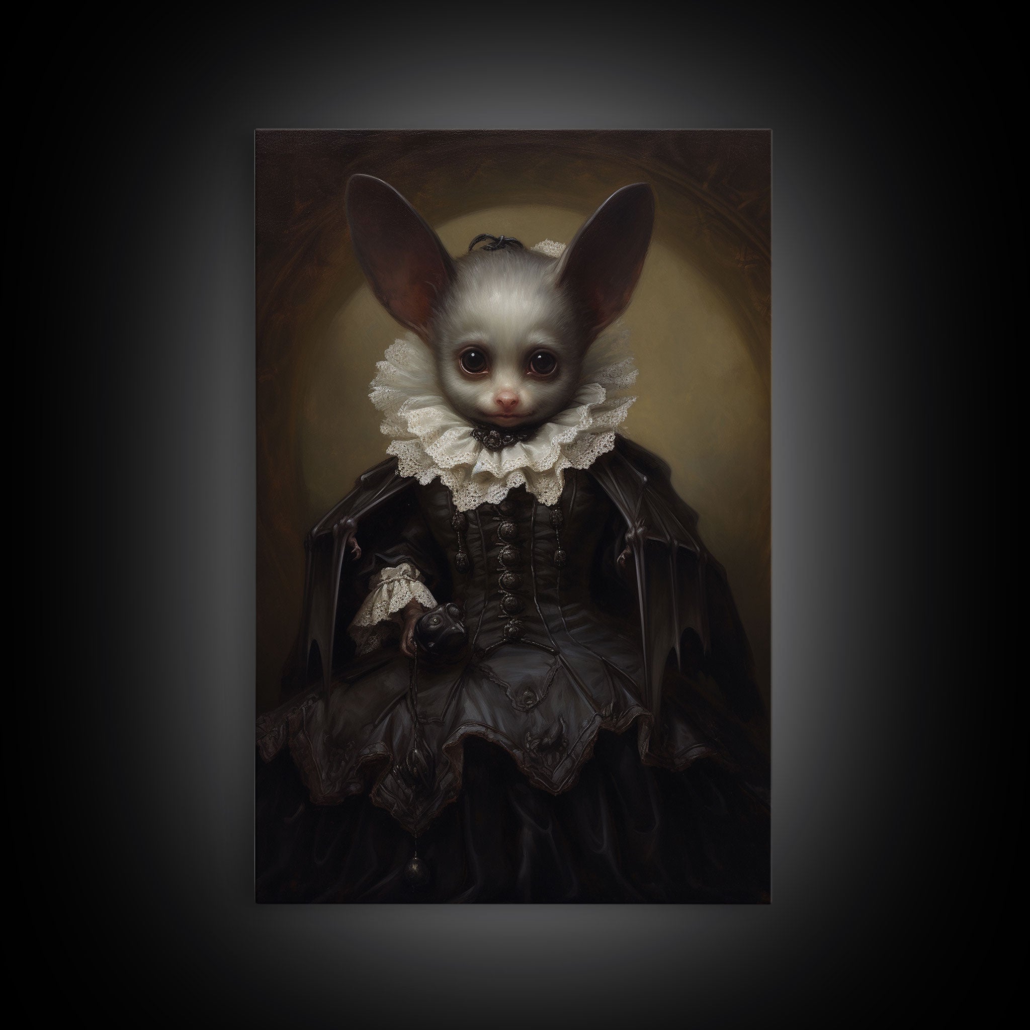 Cute Vampire Bat Painting, Vintage Canvas, Art Canvas Print, Dark Academia, Dracula, Halloween Decor, Goth Art