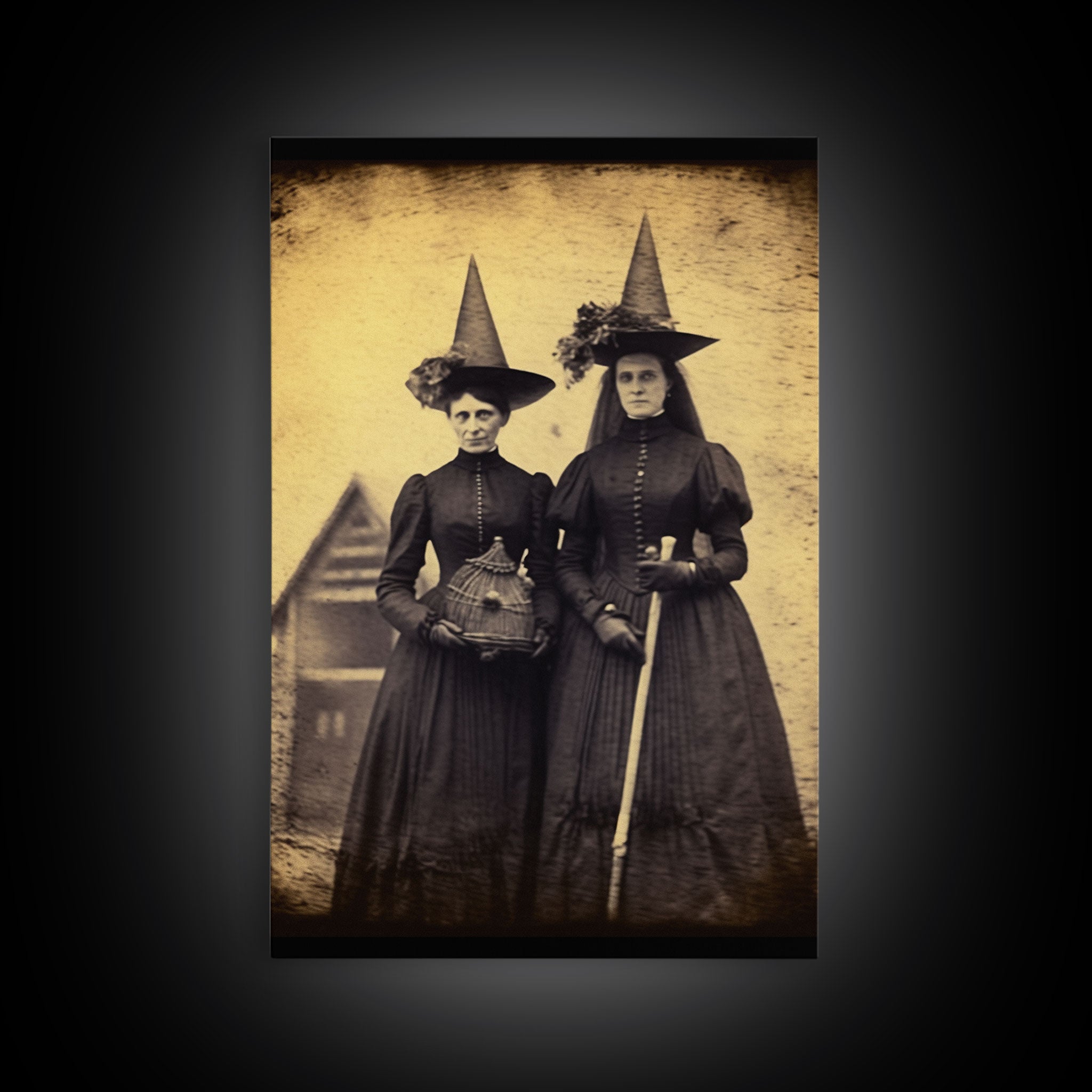 The Witches, Retro Tintype Photography Art, Witch Decor, Vintage Canvas, Art Canvas Print, Dark Academia, Gothic Victorian, Framed Canvas