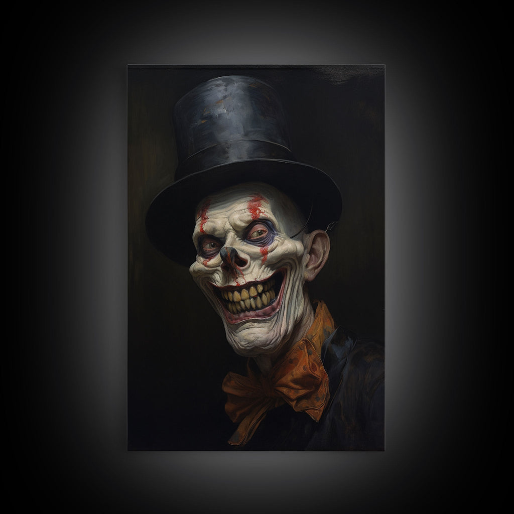 Creepy Clown Art Canvas Print, Victorian Horror Decor, Gothic Halloween Art, Framed Canvas, Halloween Canvas, Scary Wall Art, Unusual Decor
