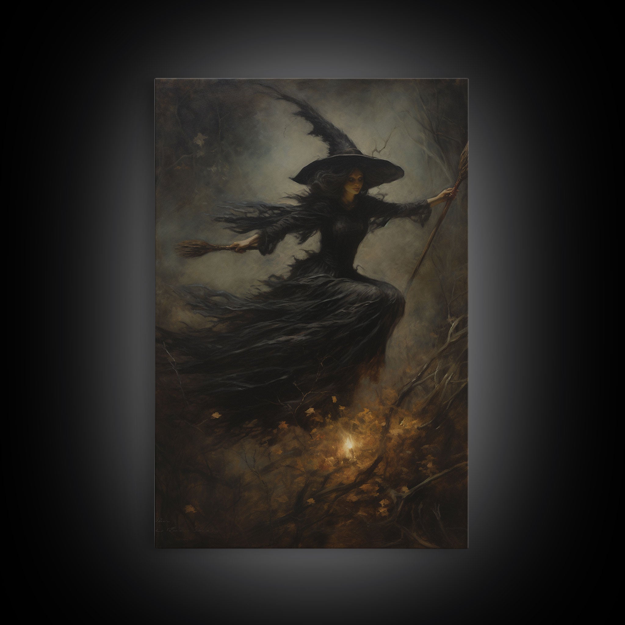 Spooky Season Witch Decor, Witch Painting Framed Canvas Print, Halloween Art, Witch Art, Witchcraft, Witch Decor, Felt Witch Hat | | Wiccan Center