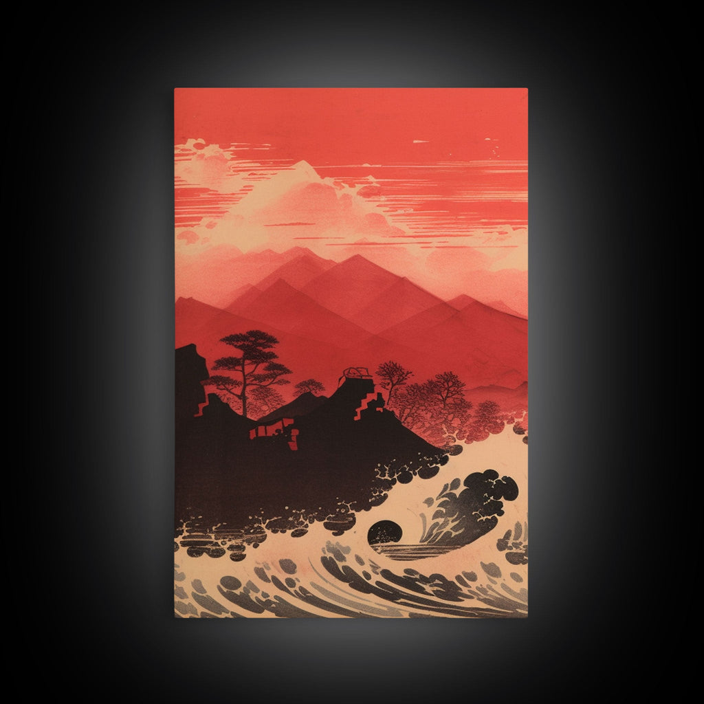 Ocean Wall Art, Ocean Waves, Mountains Print, Sunset Print, Canvas Print, Wall Art, 3 Piece Wall Art, Retro Wall Decor, Seascape Wall Art | | Wiccan Center