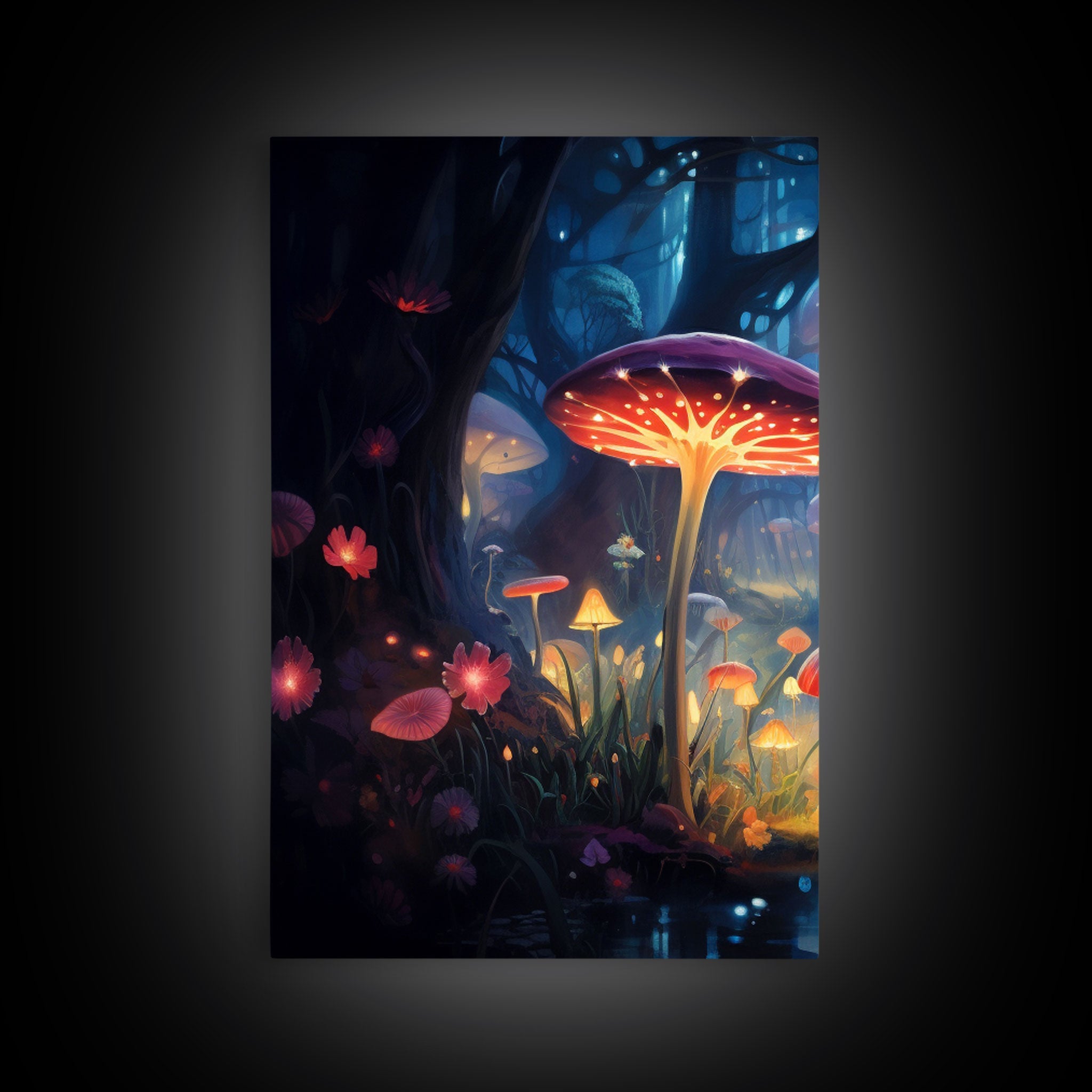 Magical dark forest art print on canvas, fantasy forest, oil style painting, large landscape wall art for home, ready to hang, 3 Piece Art | | Wiccan Center