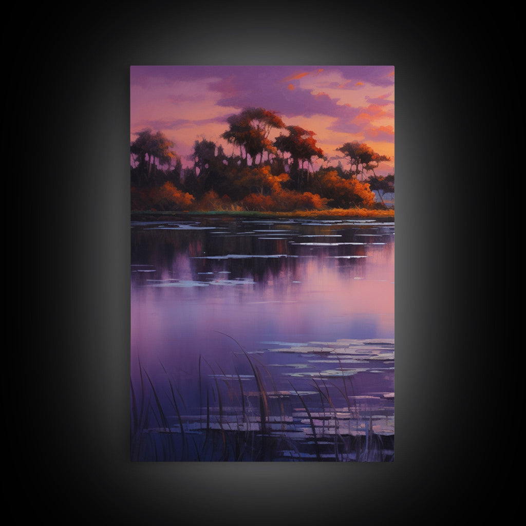 Beautiful 3 Piece Wall Art, Framed Canvas Print, 3 Piece Set, Lake House Decor, Sunset Over The Purple Marsh, Above Sofa Art | | Wiccan Center