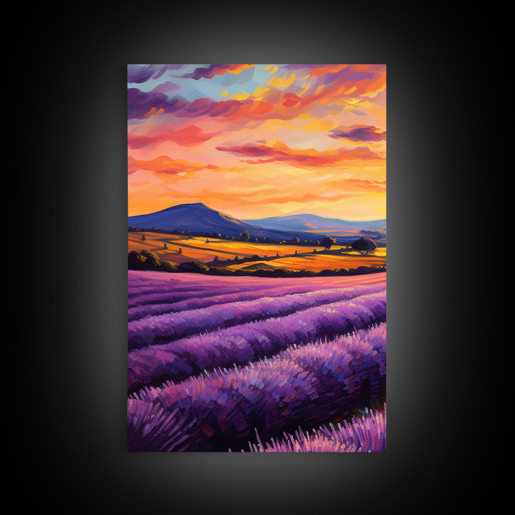 Purple Lavender Fields, 3 Piece Wall Art, Framed Canvas Print, Beautiful Original Landscape Painting, Sunset Painting, Farmhouse Decor | | Wiccan Center