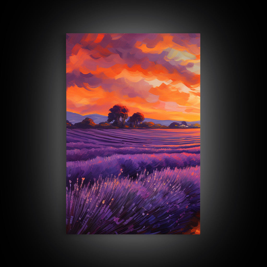 Purple Lavender Fields, 3 Piece Wall Art, Framed Canvas Print, Beautiful Original Landscape Painting, Sunset Painting, Farmhouse Decor | | Wiccan Center