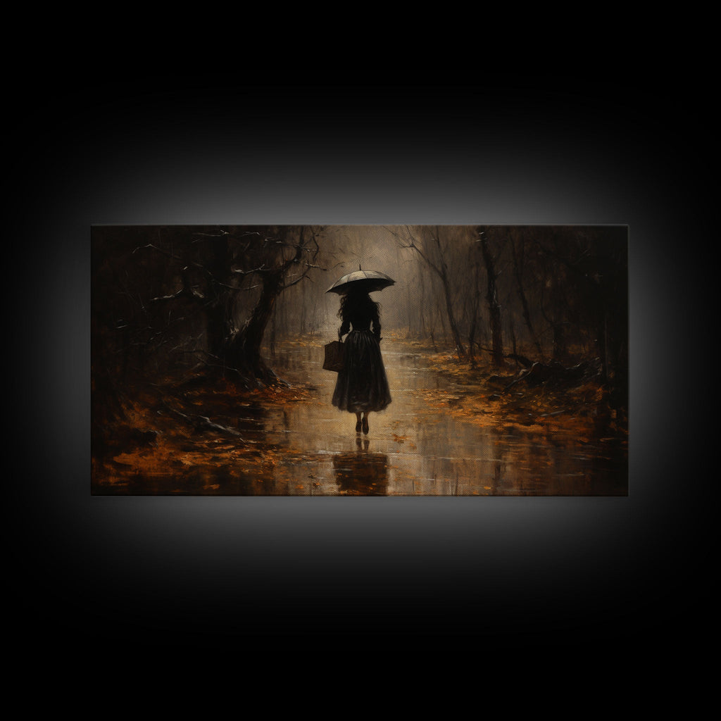 Witch Walking In The Rain, Witch Print, Framed Canvas or Poster, Victorian Oil Painting, Dark Academia, Witchcraft Decor, Witchy Art | | Wiccan Center
