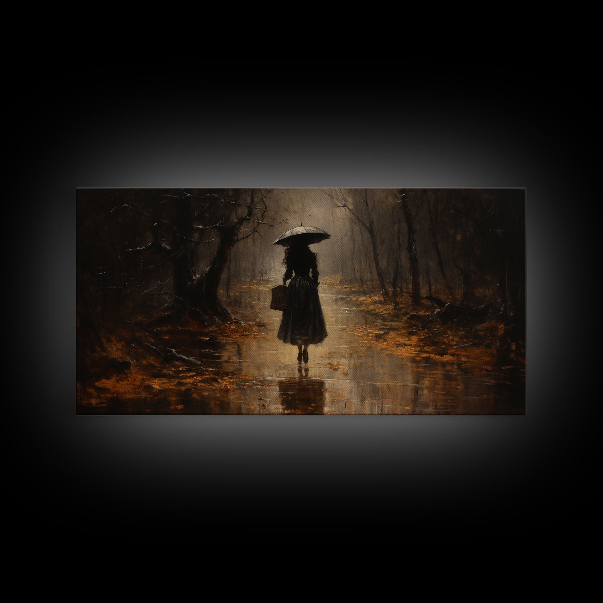 Witch Walking In The Rain, Witch Print, Framed Canvas or Poster, Victorian Oil Painting, Dark Academia, Witchcraft Decor, Witchy Art | | Wiccan Center