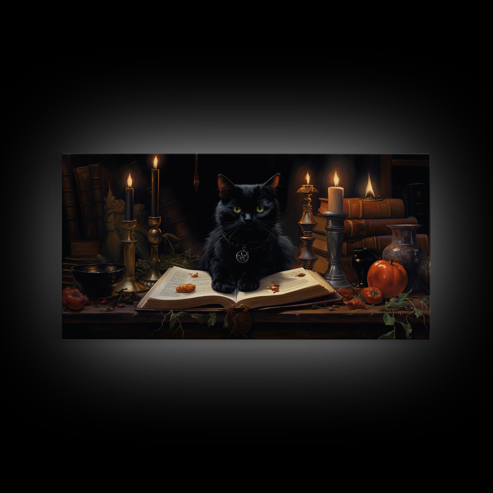 The Witch's Familiar, Black Cat Art, Witch Print, Framed Canvas or Poster, Victorian Oil Painting, Dark Academia, Witchcraft Decor | | Wiccan Center