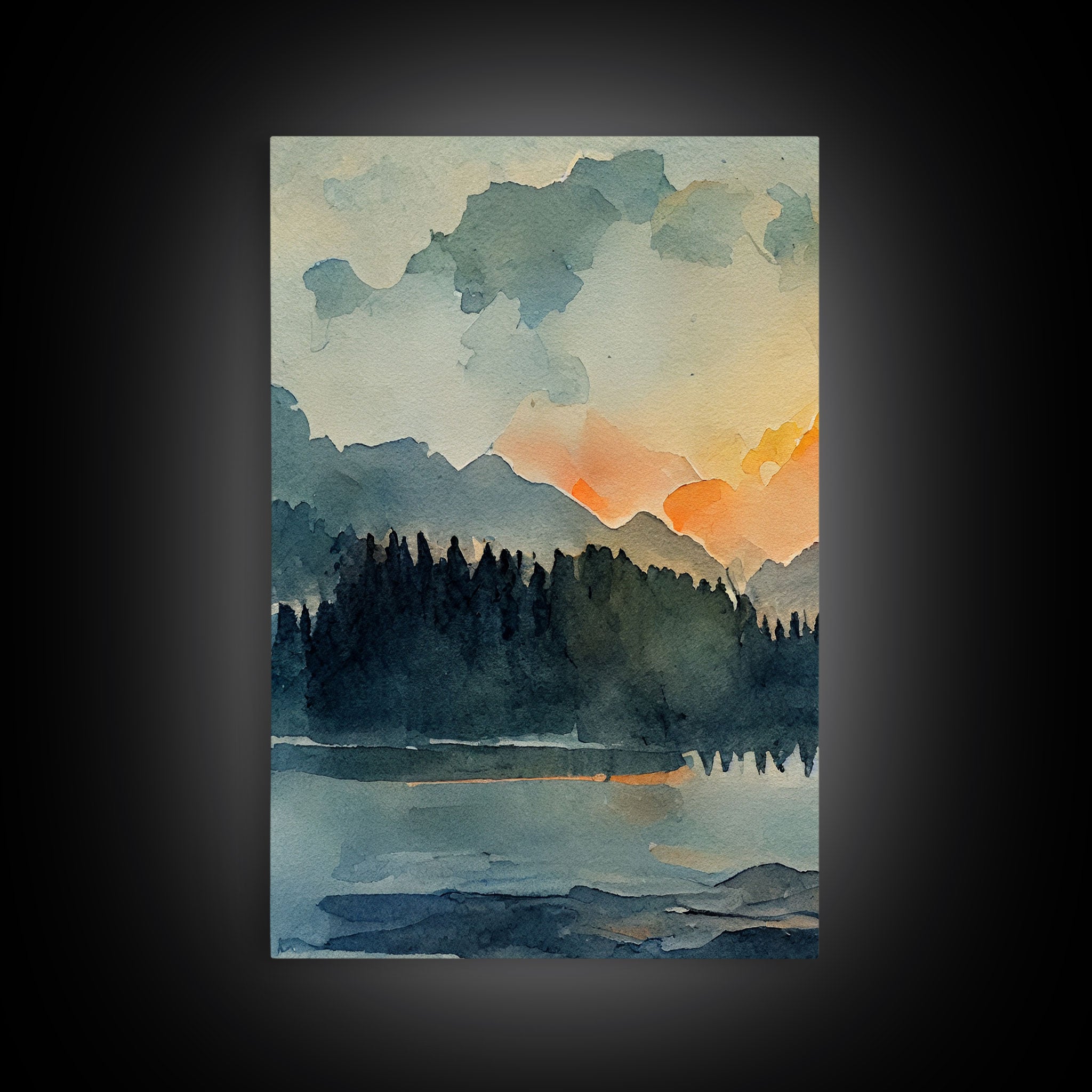 A Forest Fire, 3 Piece Canvas Wall Decor, Ready To Hang Canvas Prints, Watercolor, Orange Landscape Sunset Art, Canvas Wall Decor