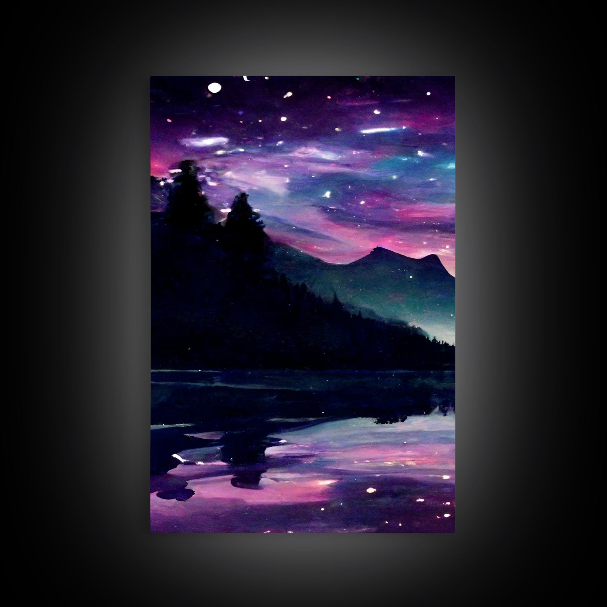 Fantasy Starry Night Magical Forest Landscape, 3 Piece Wall Art, Ready To Hang Canvas Print, Cool Unique Living Room Wall Art Decor | | Wiccan Center