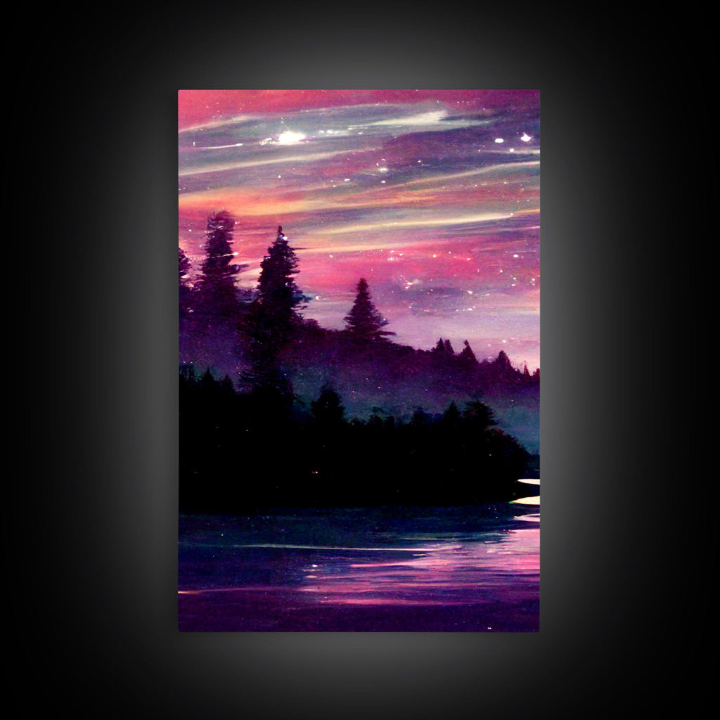 Starry Night Magical Forest Fantasy Landscape, 3 Piece Wall Art, Ready To Hang Canvas Print, Cool Living Room Wall Art Decor | | Wiccan Center