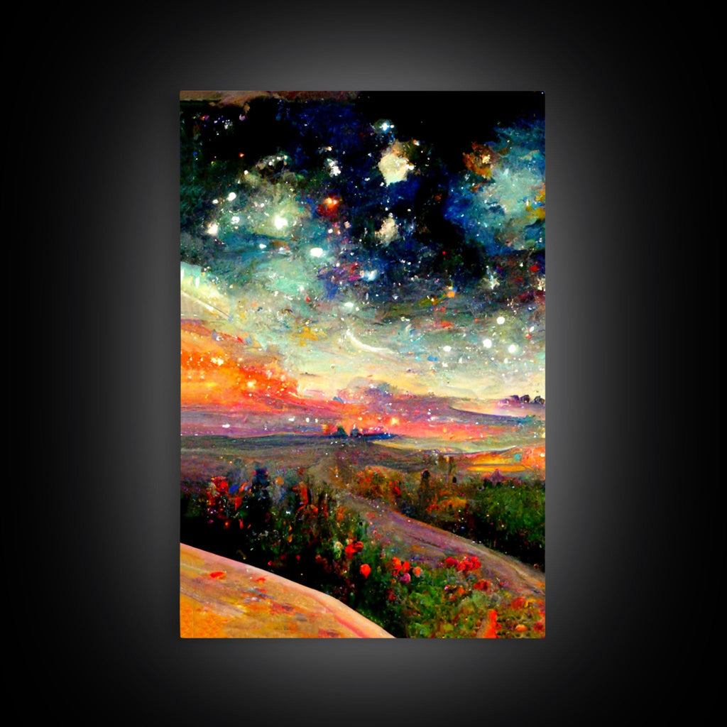 Night Starry Sky Landscape Colorful Night Sky Nature Living Room Wall Art Spiritual Starry, 3 Piece Wall Art, Ready To Hang Canvas Print | | Wiccan Center