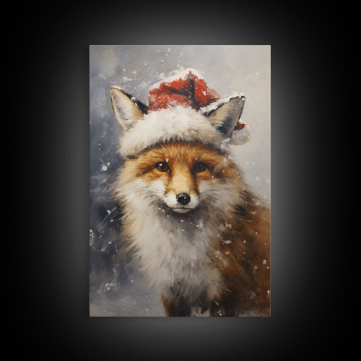 Cute Christmas Fox In A Santa Hat, Christmas Art, Christmas Decor, Christmas Wall Art, Farmhouse Christmas, Vintage Christmas, Fox Art