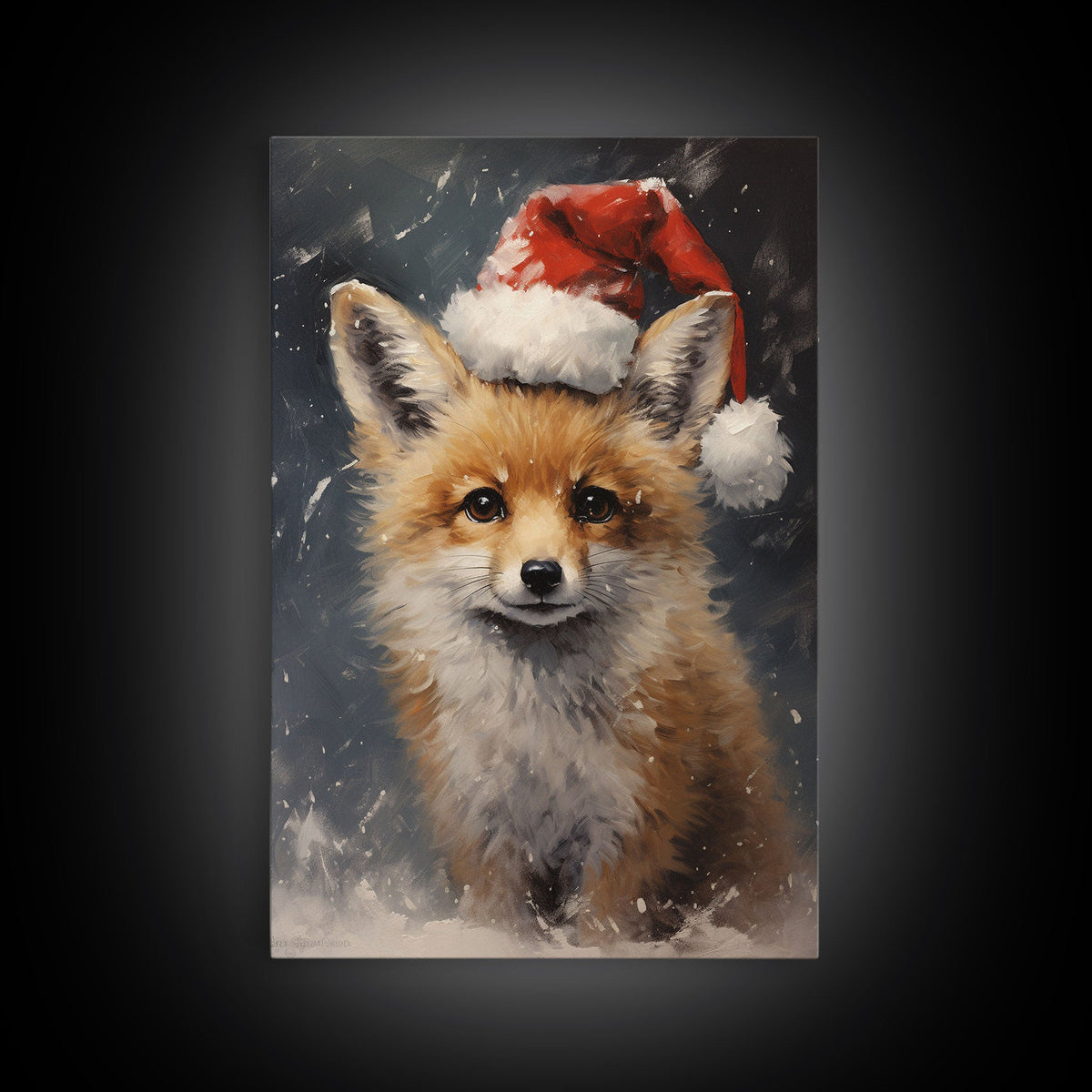Cute Christmas Fox In A Santa Hat, Christmas Art, Christmas Decor, Christmas Wall Art, Farmhouse Christmas, Vintage Christmas, Fox Art