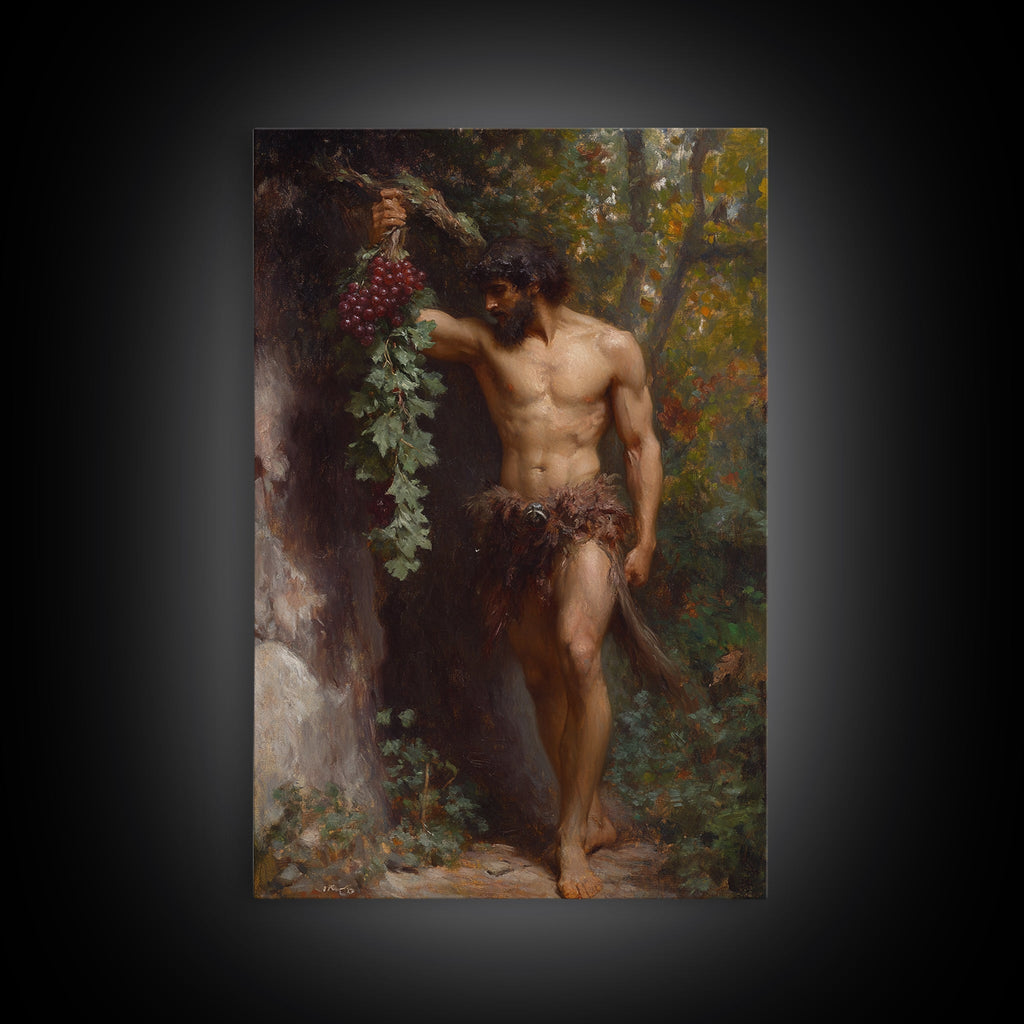 Painting of a Male Figure Canvas Print, Gothic Decor, Dark Academia / Macabre Wall Art, Original Satyr Painting
