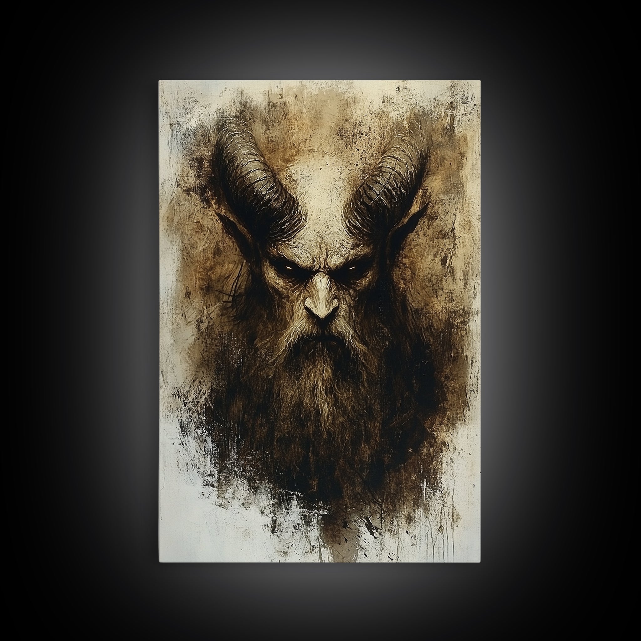 Portrait of a Demon, Framed Canvas Print, Dark Macabre Wall Art