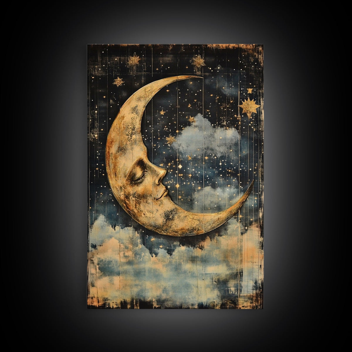 Crescent Moon Floral Botanical Wall Art Canvas Print, Dark Cottagecore Decor, Dark Academia, Moon and Stars, Moody Wall Art | | Wiccan Center