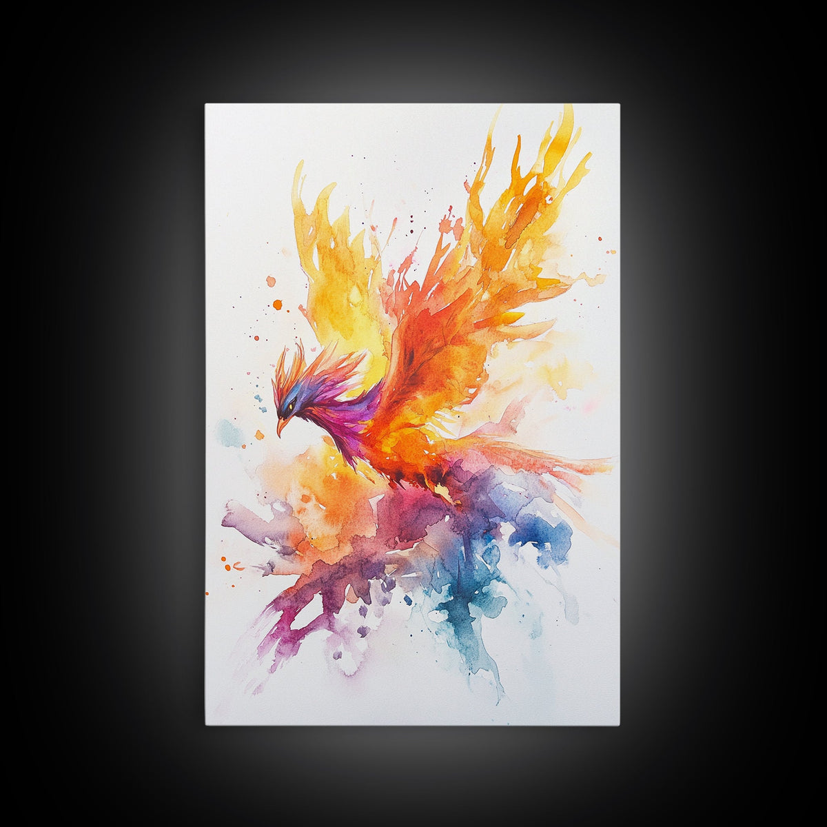 Fire Phoenix Watercolor Art Print Canvas Art, Fantasy Art Phoenix Firebird Fantasy Painting, Dark Academia Wall Art, Phoenix Decor