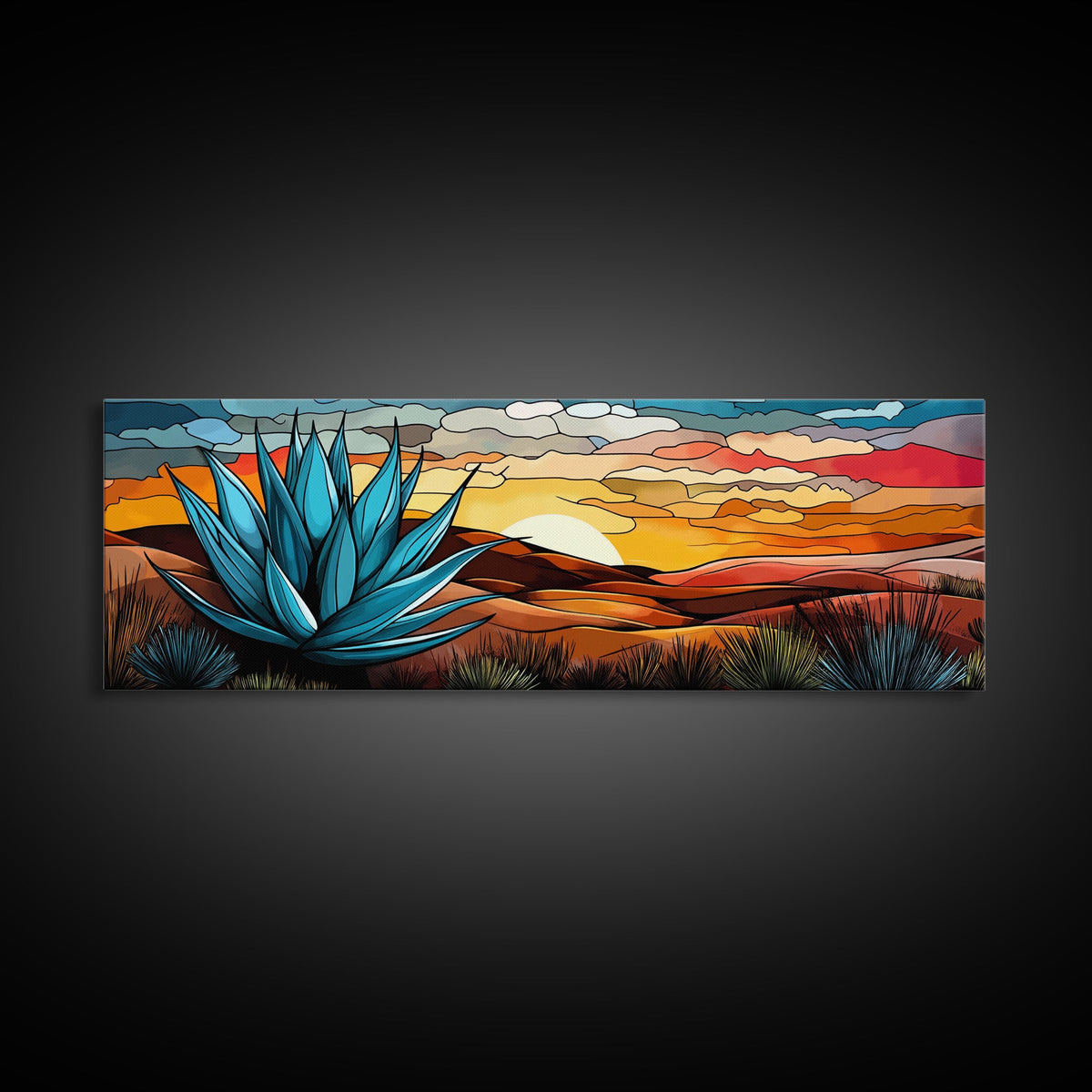 Mexicano Art - Blue Agave At Sunset - Framed Canvas Print - Agave Painting - Blue Agave - Chicano Wall Art - Mexican Art Agave Art | | Wiccan Center
