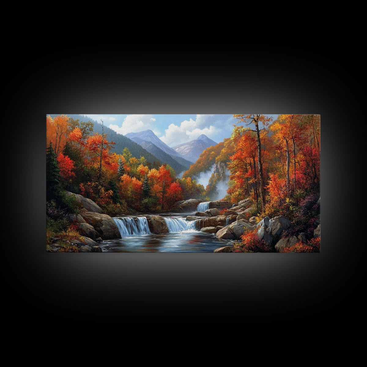Waterfall In The Forest, Framed Canvas Print, Ready To Hang Art, Wood Frame, Landscape Oil Painting, Mountain Painting, Forest Painting | | Wiccan Center