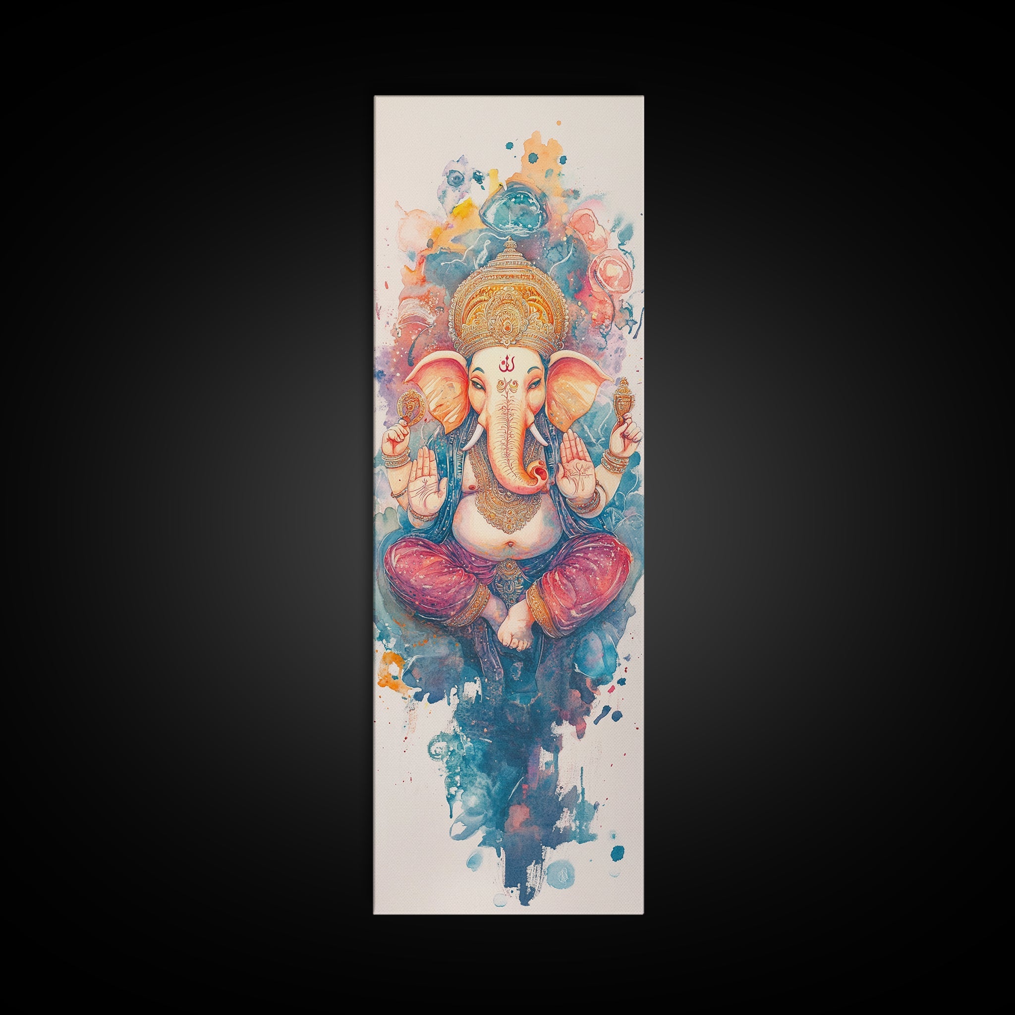 Ganesh wall art spiritual framed canvas print, Hindu god art, vibrant festival decor, meditation room art, sacred Indian home decor